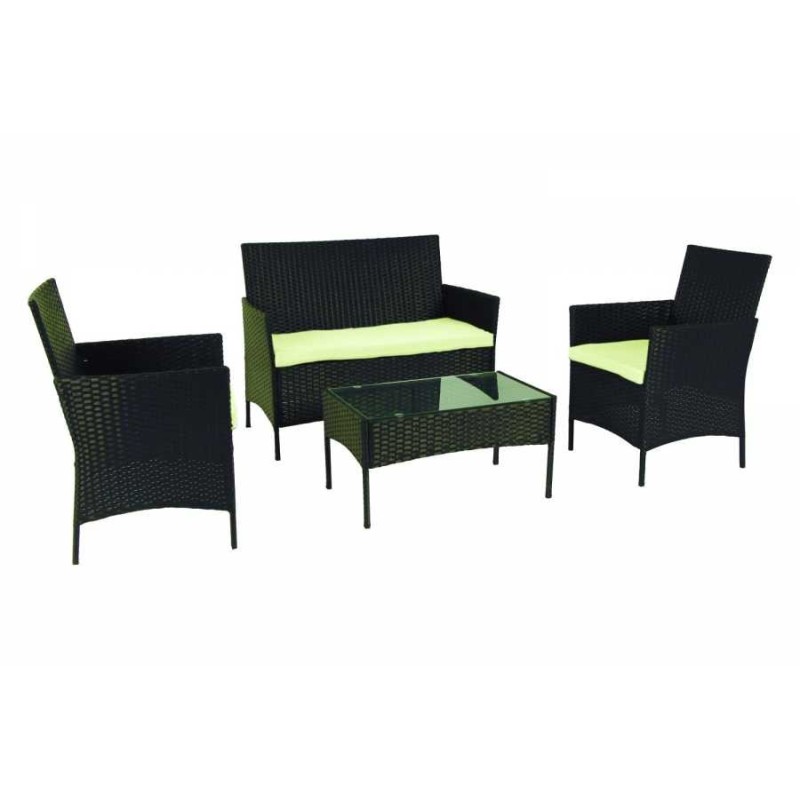 Salon de jardin 2 fauteuils + Canapé + Table basse en resine effet rotin KZ GARDEN