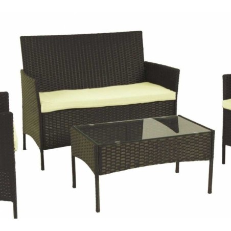 Salon de jardin 2 fauteuils + Canapé + Table basse en resine effet rotin KZ GARDEN