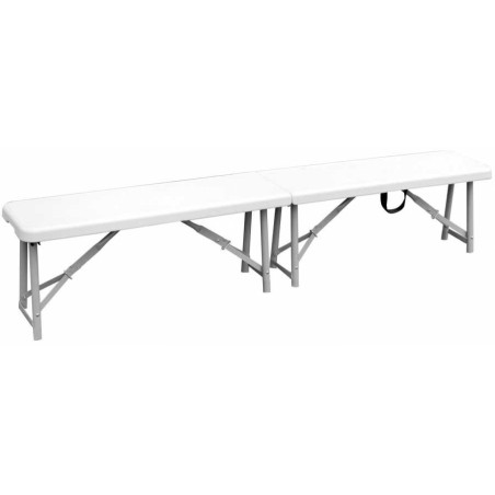 Banc de jardin 183x28xH42cm Blanc pliant Polypropylène Haute Résistance Camping Réceptions festivals évènements KZ GARDEN