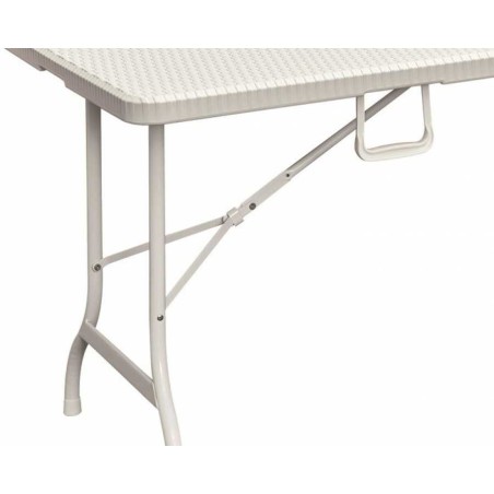 Table rectangulaire blanche 180x75xH72cm pliante Résine effet rotin Camping Réceptions festivals évènements KZ GARDEN