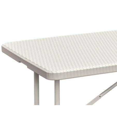 Table rectangulaire blanche 180x75xH72cm pliante Résine effet rotin Camping Réceptions festivals évènements KZ GARDEN