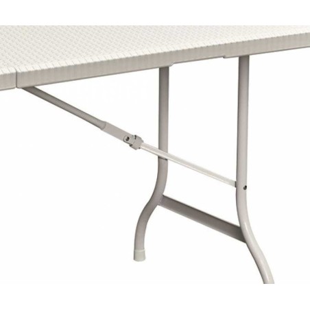 Table rectangulaire blanche 180x75xH72cm pliante Résine effet rotin Camping Réceptions festivals évènements KZ GARDEN