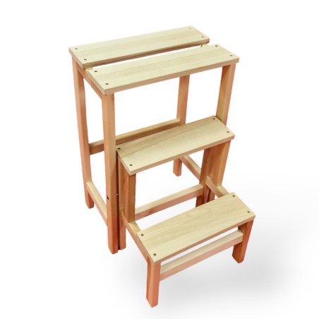 Escabeau Tabouret Marchepied 3 marches pliantes Bois massif 2en1