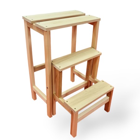 Escabeau Tabouret Marchepied 3 marches pliantes Bois massif 2en1