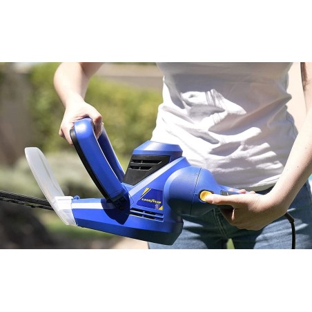 Taille haies 450W Poignée rotative 90° Guide 50 cm Double frein de sécurité GOODYEAR