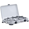 Plaque de cuisson gaz portable 2 feux 3200W Réchaud à gaz butane ou propane Blanc laqué Couvercle