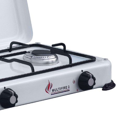 Plaque de cuisson gaz portable 2 feux 3200W Réchaud à gaz butane ou propane Blanc laqué Couvercle
