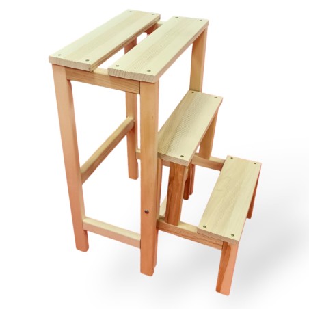 Escabeau Tabouret Marchepied 3 marches pliantes Bois massif 2en1