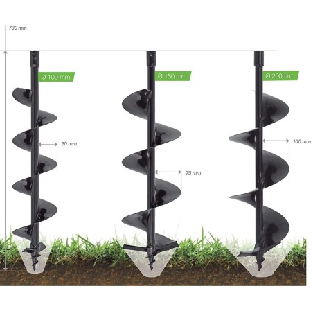 Tarière thermique à essence 43cm³ Moteur 1.6CV + 3 Forets Acier 100/150/200mm Longueur 730mm VITO