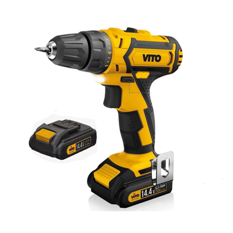 Perceuse sans fil 14,4 V 2 Batteries lithium 2.0Ah Chargeur rapide LED et indicateur de charge VITO