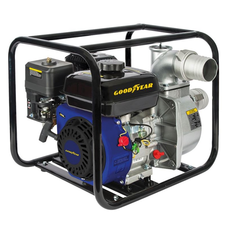 Pompe à eau Motopompe thermique 54m3/h Moteur Essence 4T OHV 6.5CV 196Cm3 Raccords 75mm Inondations Caves Piscines GOODYEAR