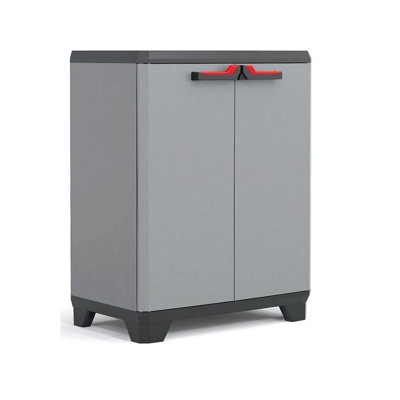 Armoire basse de Rangement Multifonctions Résine Étagères et Pieds 39 x 68 x 90 cm KETER