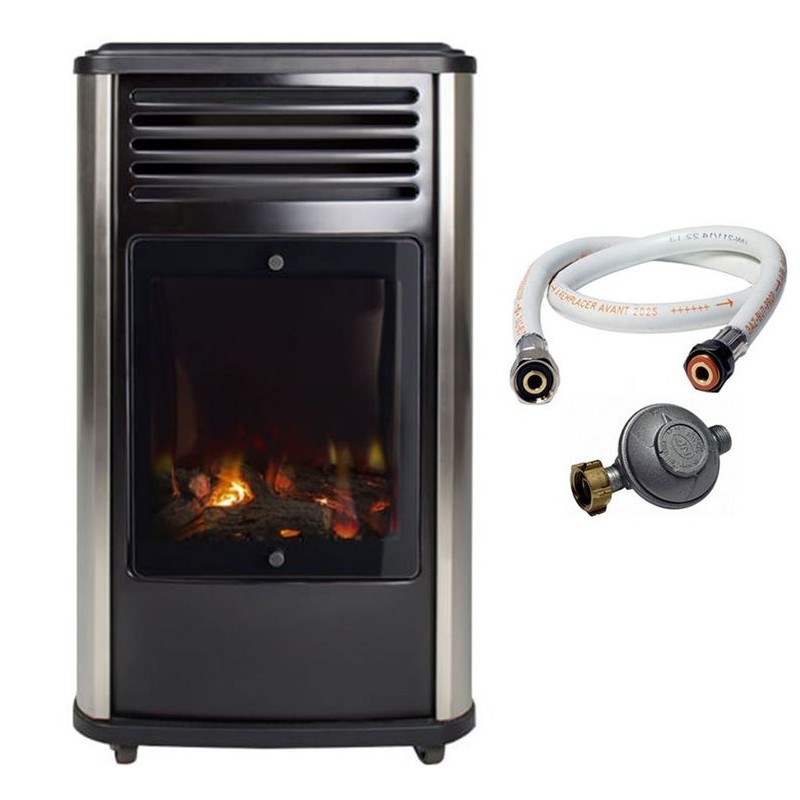 Chauffage à gaz 3.4 KW mobile Effet feu + Tuyau gaz + Détendeur butane Manhattan SAHARA