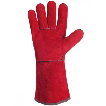 Gant de soudeur anti chaleur SINGER taille10 croute rouge doublee manchette 15cm