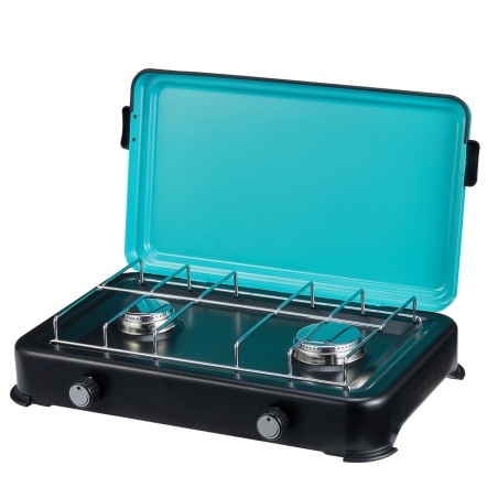 Plaque de cuisson gaz 2 feux 2350W Cuisinière à gaz portable, Plaque à gaz Butane/Propane Bruleurs inox tuyau gaz INTEC