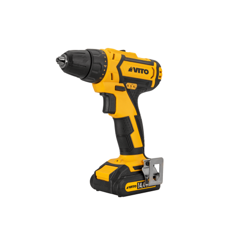 Perceuse sans fil 14,4 V 2 batteries lithium 2 Ah Chargeur rapide 1h LED et indicateur de charge VITO
