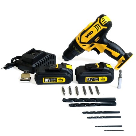 Perceuse sans fil 14,4 V 2 batteries lithium 2 Ah Chargeur rapide 1h LED et indicateur de charge VITO