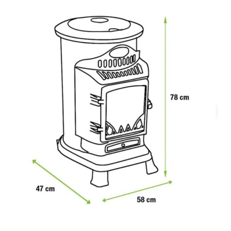 Poêle à gaz fonte 3.4kW Noir Effet feu Chauffage d'appoint gaz Autonomie 60h-93h INTEC
