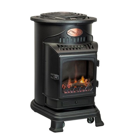 Poêle à gaz fonte 3.4kW Noir Effet feu Chauffage d'appoint gaz Autonomie 60h-93h INTEC