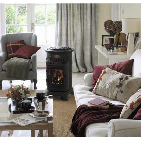 Poêle à gaz Fonte véritable 3,4KW noir Effet feu Provence UNIVERSAL