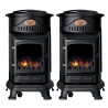 Poêle à gaz Provence en fonte 3400W Pack de 2 Noir Effet feu Chauffage d'appoint gaz sur roues