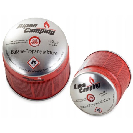 Pack de 12 Cartouches de gaz 190g Perçable Butane Propane Sécurité stop-gaz ALPENTECH