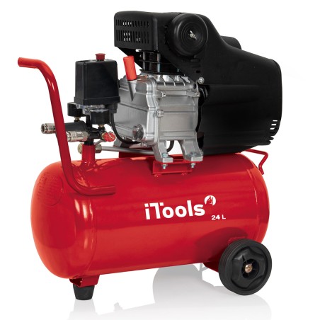 Compresseur d'air 24L 8 bar 2CV 1.5KW 115 PSI Débit d'air max : 206 L/min 19.9Kg kG ITOOLS