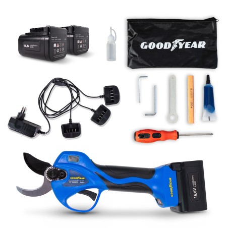 Sécateur électrique Professionnel 16,8V + 2 Batteries Lithium 2Ah Ø Coupe 32 mm Moteur Brushless GOODYEAR