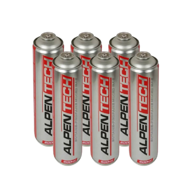 Pack de 6 Cartouches de gaz 330gr Butane propane mix 600ml Valve 7/16 ALPENTECH