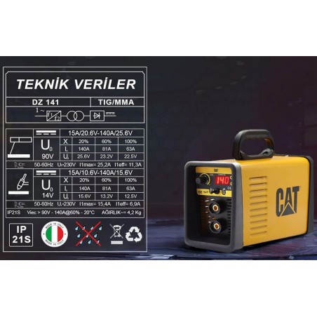 Poste à souder inverter 140A MMA ARC Caterpillar Electrodes basiques rutiles inox fonte et cellulosiques Professionnel
