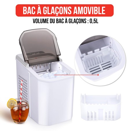 Machine à glaçons 112W Cycles de 9 glaçons 10 à 12 min 2 tailles Couvercle Transparent ALPINA