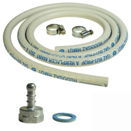 Réchaud gaz portable 3 feux 3450W Blanc laqué Couvercle Plaque de cuisson + Tuyau gaz KEMPER