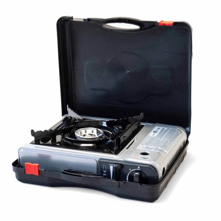 Réchaud à gaz 2200W + 8 cartouches de gaz Détendeur de pression Double système de sécurité. Puissance réglable KEMPER