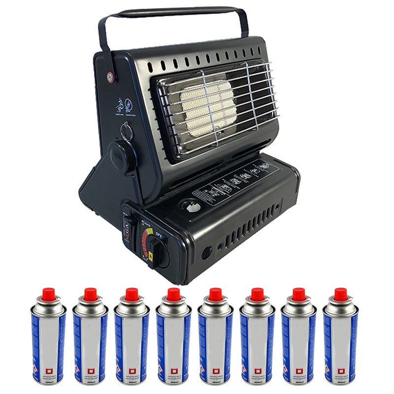 Chauffage à gaz portable 1300W Céramique Peche Outdoor + 8 Cartouches gaz NIKLAS