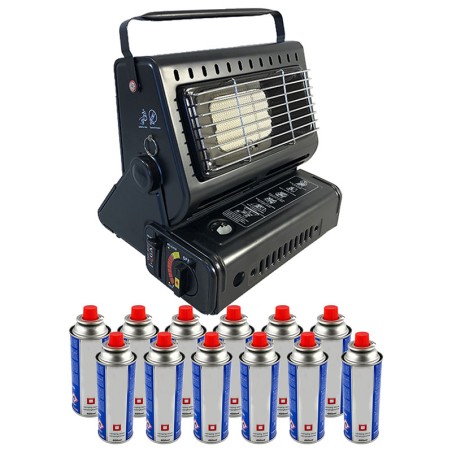 Chauffage à gaz portable 1300W Céramique Peche Outdoor + 12 Cartouches gaz NIKLAS