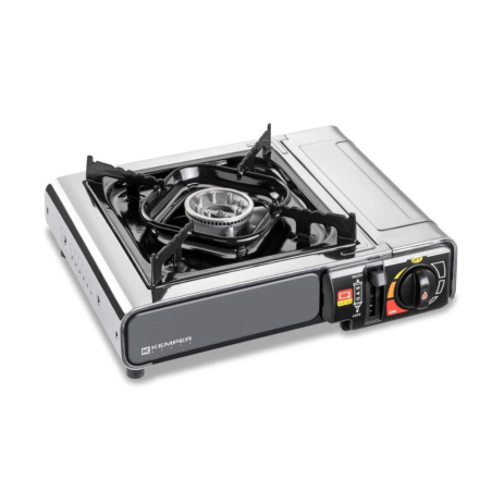 Réchaud à gaz 2200W Inox + 12 Cartouches gaz Camping Allumage piezo Système Sécurité KEMPER