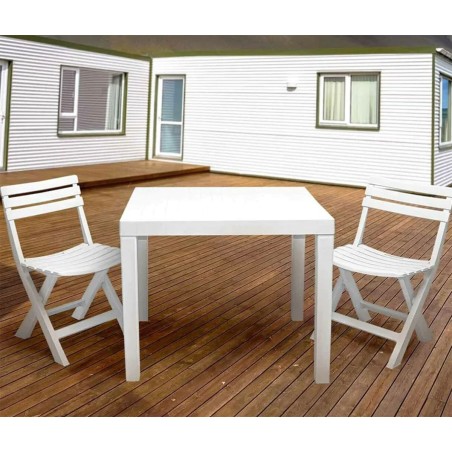 Set de jardin 3 pièces Table blanche + 2 chaises pliantes de jardin