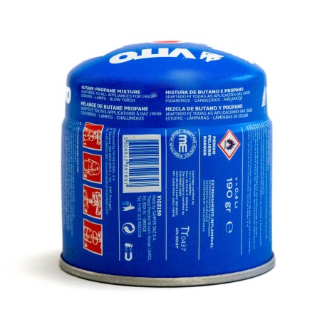 Cartouche gaz 190g butane perçable avec système sécurité stop-gaz  VITO