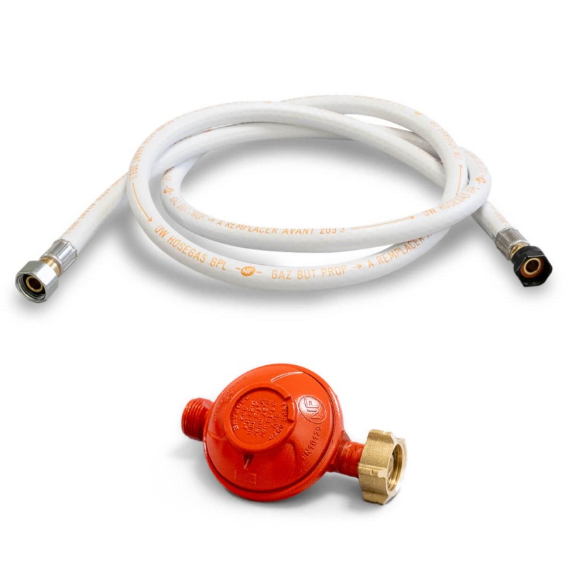 Détendeur gaz PROPANE 37 mbar + Tuyau gaz butane/propane souple 2,00 m