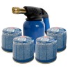 Lampe a souder gaz + 4 cartouches gaz 190g avec sécurité stop gaz Coque Acier Piezo KEMPER