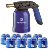 Lampe a souder Coque Acier allumage piezo + 8 Cartouches de gaz 190gr STOP GAZ Perçables KEMPER