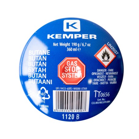 Lampe a souder Coque Acier Allumage piezo + 6 Cartouches de gaz 190gr STOP GAZ Perçables KEMPER