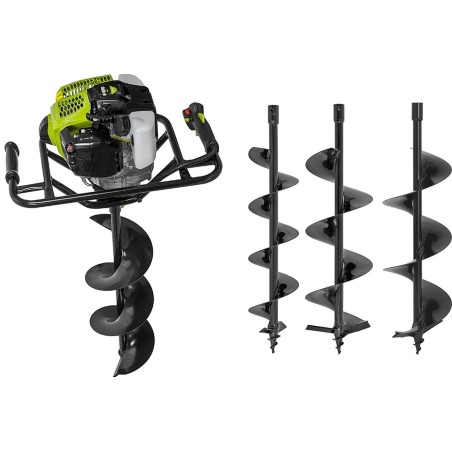 Tarière thermique à essence 43cm³ Moteur 1.6CV + 3 Forets Acier 100/150/200mm Longueur 730mm VITO