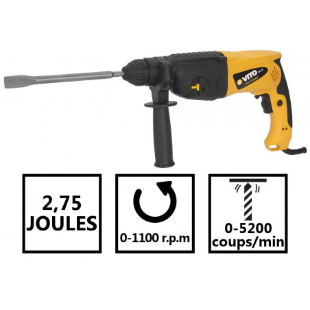 Marteau perforateur 850W SDS-Plus 2.75 Joules 3 Forets + 2 Burins VITO