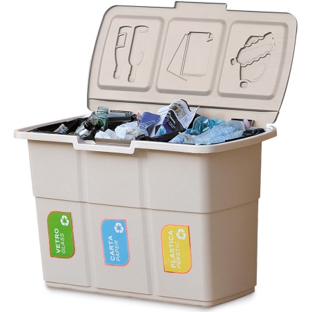 Poubelle de tri 3 bacs de 25L Dim 75 x 37 x H50 cm Avec couvercle Recyclage 3 en 1 DEA HOME