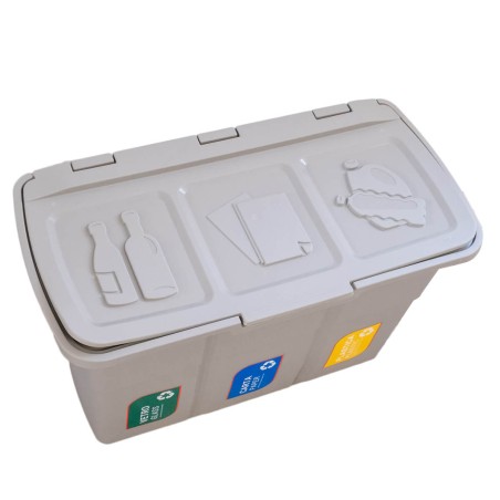 Poubelle de tri 3 bacs de 25L Dim 75 x 37 x H50 cm Avec couvercle Recyclage 3 en 1 DEA HOME