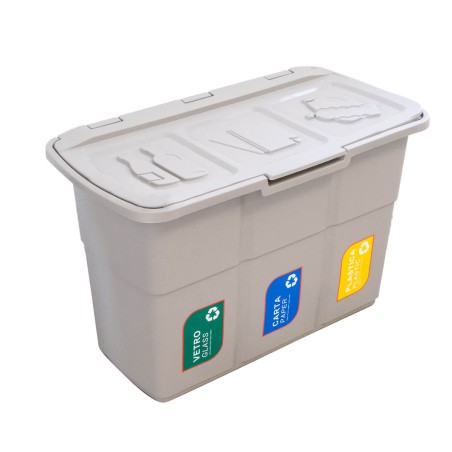 Poubelle de tri 3 bacs de 25L Dim 75 x 37 x H50 cm Avec couvercle Recyclage 3 en 1 DEA HOME
