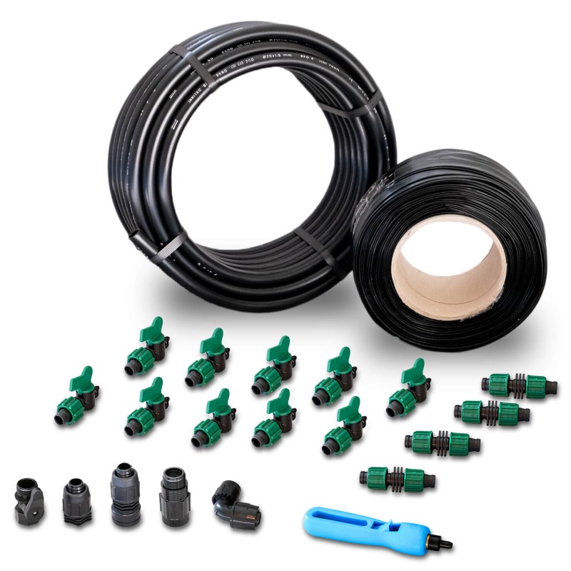 Kit d'irrigation 115m Tuyau goutte à goutte + Kit Accessoires complet  Jardin et potager IRRITEC