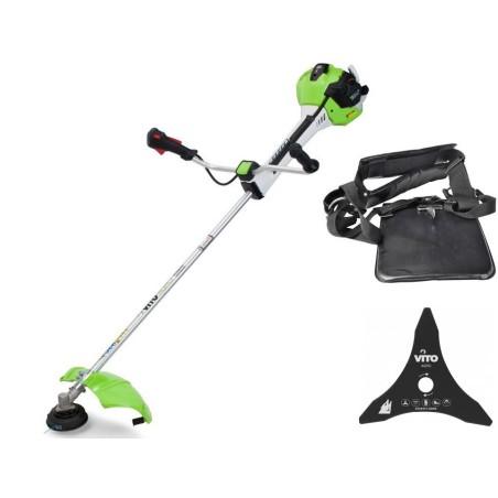 Débroussailleuse Thermique 52 Cm3 Moteur 2T 1,9 CV Harnais + Lame 3 dents Ø 25.5 cm + Fil nylon Ø 2.5 mm VITO