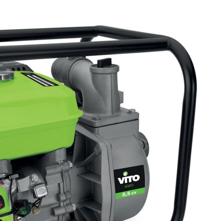 Motopompe essence 5.5 CV 163 cm³ Autonomie 3h Débit max 30m³/h Tuyaux : 2” / 50 mm VITO